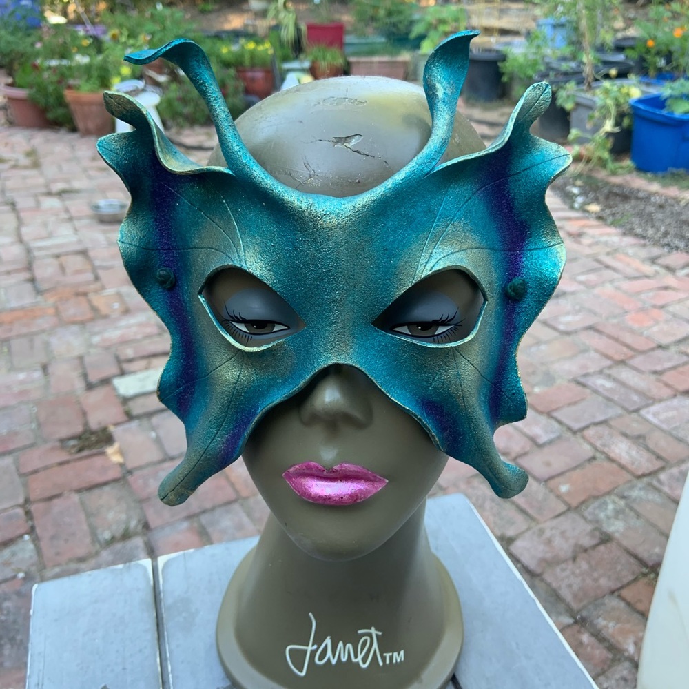 Mythical masks 2008 leather tie back mask teal and gold